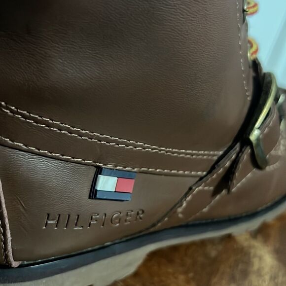 🔥🔥 Tommy Hilfiger Narcisco Brown Leather Boots Sz 8.5 Work Buckle Strap - GUC - Picture 7 of 10